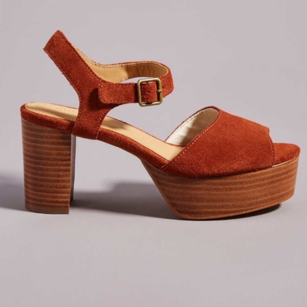 Mint Condition Soludos Avra Suede Platform Heel Sandal, Adobe, W6.5